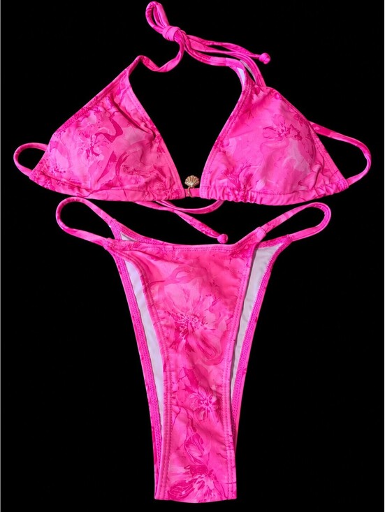 Other - Pink Floral Print Bikini Set with Matching Sarong Cover-Up, Size Small